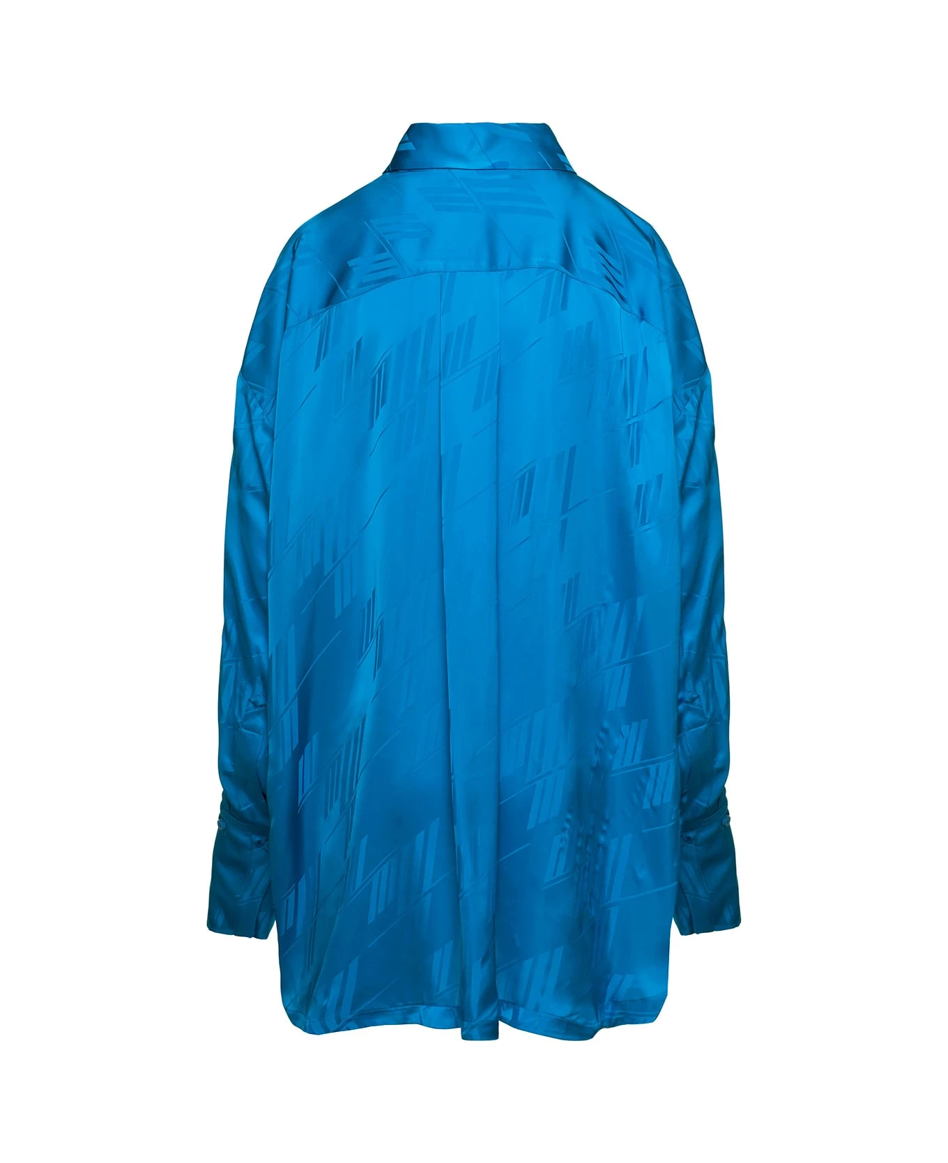 'diana' Light Blue Shirt With All-over Logo Print And Asymmetric Hem In Viscose Woman 2 'diana' Light Blue Shirt With All-over Logo Print And Asymmetric Hem In Viscose Woman - Image 2