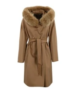 "mango" Wool Coat And Fox Trim