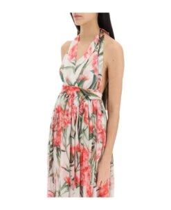 Dolce & Gabbana Carnation Print Long Silk Dress -Italist Store 033c021e1f1d564a680a794816778980