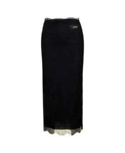 Dolce & Gabbana Midi Black Skirt With Re-edition Patch In Chantilly Lace Woman
