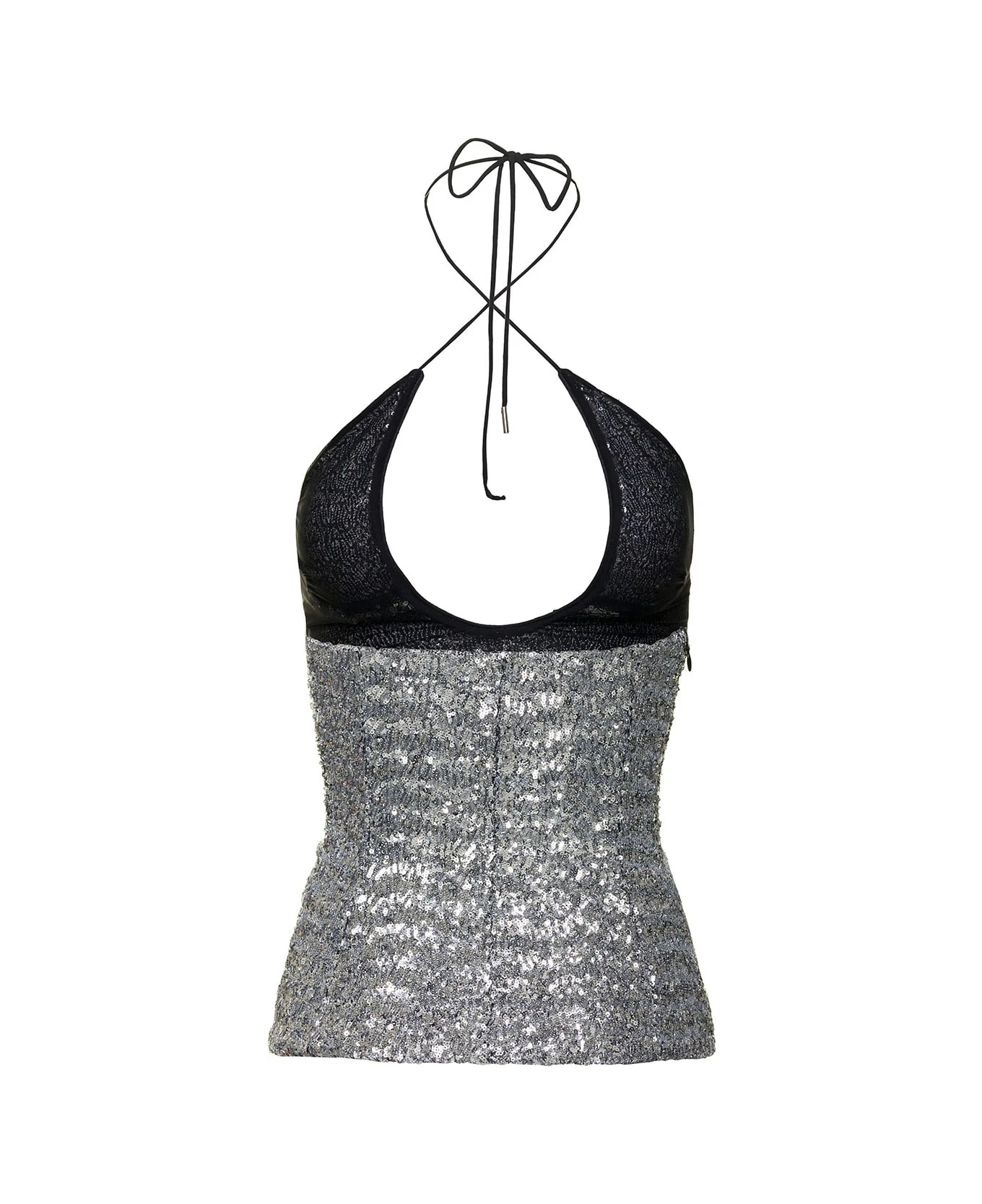 'alyx' Silver-colored Top With Criss Cross Neckline And All-over Paillettes In Tech Fabric Woman 2 'alyx' Silver-colored Top With Criss Cross Neckline And All-over Paillettes In Tech Fabric Woman - Image 2