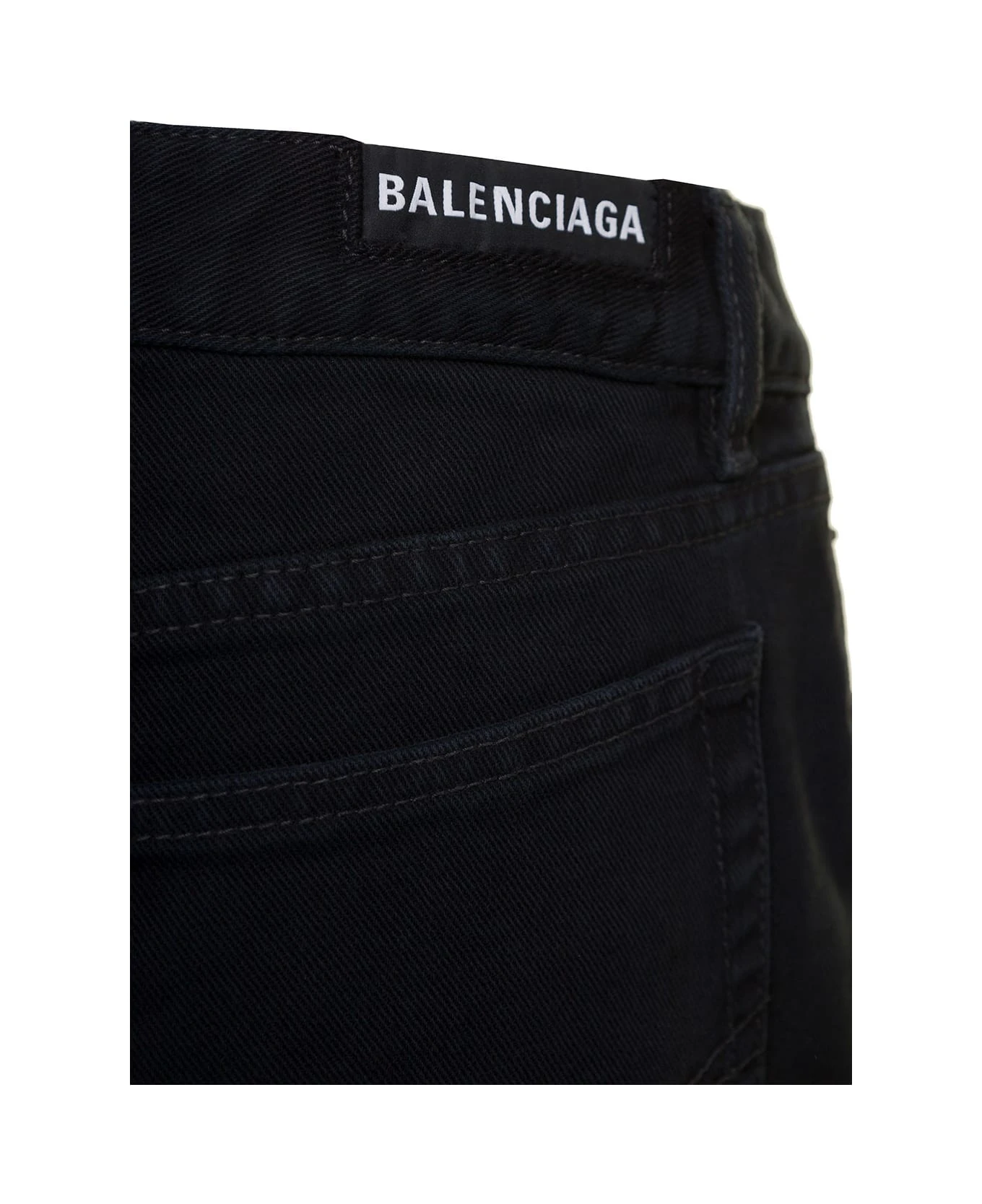 Balenciaga Maxi Black Skirt With Logo Patch At The Back In Cotton Denim Woman 3 Balenciaga Maxi Black Skirt With Logo Patch At The Back In Cotton Denim Woman - Image 3