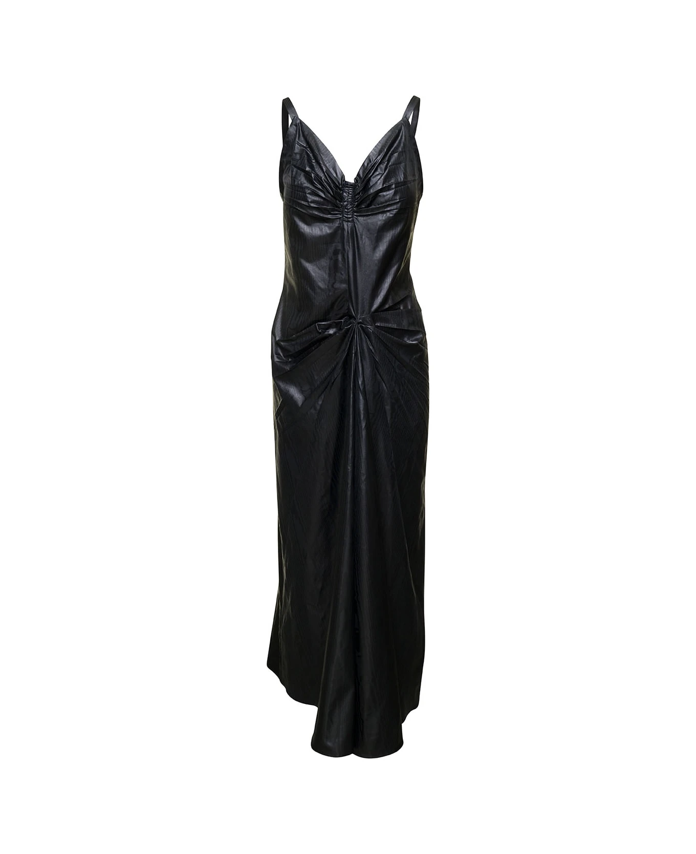 Maison Margiela Black Poly Ruched Midi Dress In Polyester Woman 1 Maison Margiela Black Poly Ruched Midi Dress In Polyester Woman