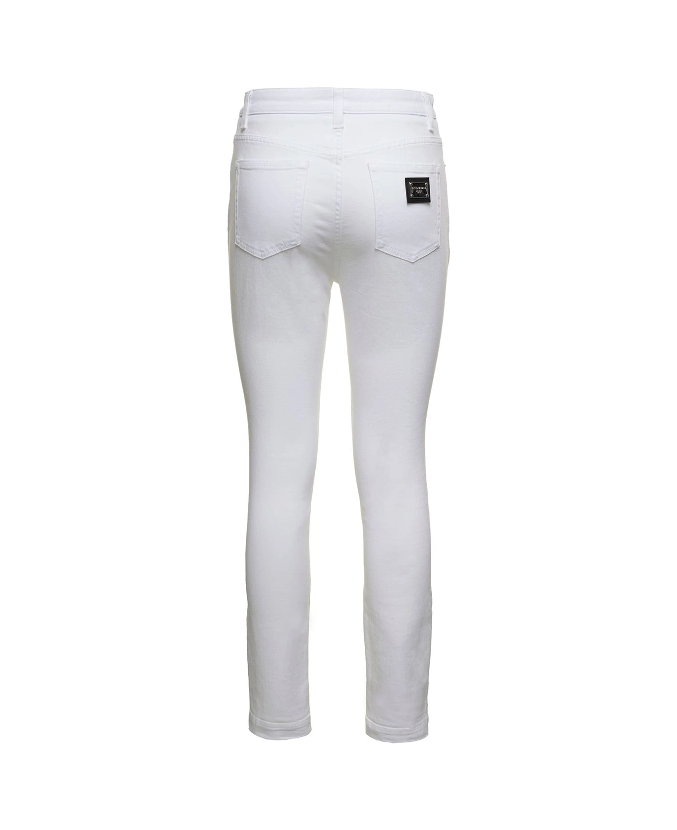Dolce & Gabbana White Skinny Jeans With Logo Plaque In Cotton Denim Woman 2 Dolce & Gabbana White Skinny Jeans With Logo Plaque In Cotton Denim Woman - Image 2