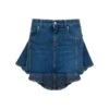 Alexander McQueen Blue Mini-skirt With Pleated Detail At The Back In Stretch Cotton Denim Woman
