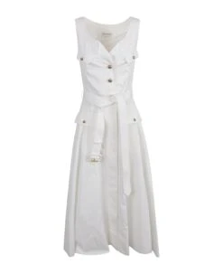 Alexander McQueen Belted Waist Flare Sleeveless Dress