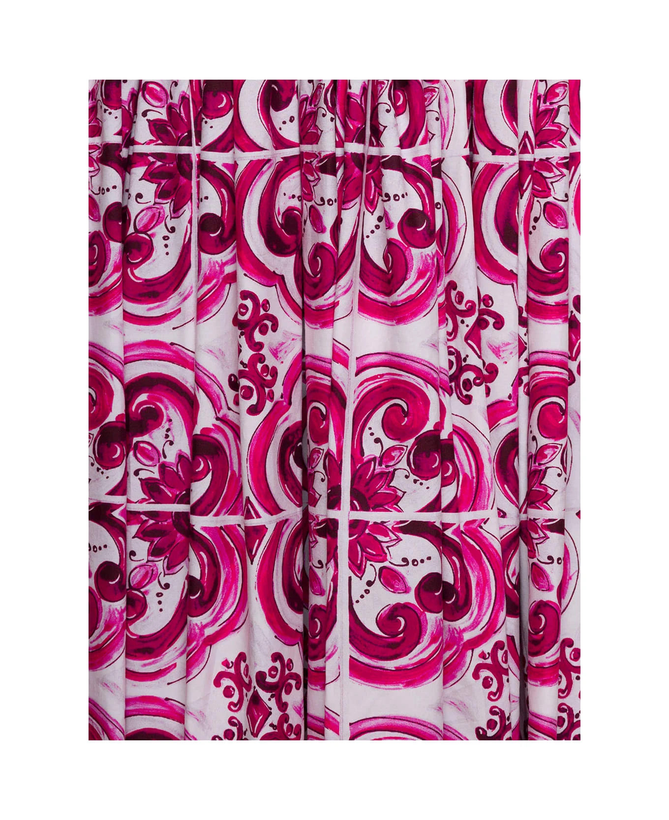 Dolce & Gabbana Fuchsia And White Long Sleeveless Dress With Majolica-print In Cotton Woman 3 Dolce & Gabbana Fuchsia And White Long Sleeveless Dress With Majolica-print In Cotton Woman - Image 3