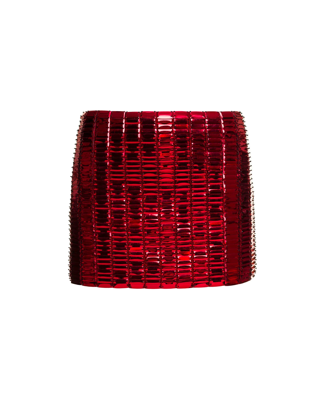 'rue' Red Low Waisted Miniskirt With Rectangular Mirror Sequins In Techno Jersey Woman 1 'rue' Red Low Waisted Miniskirt With Rectangular Mirror Sequins In Techno Jersey Woman