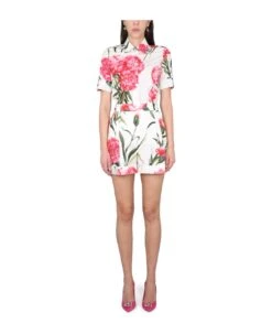 Dolce & Gabbana Short Jumpsuit With Carnation Print