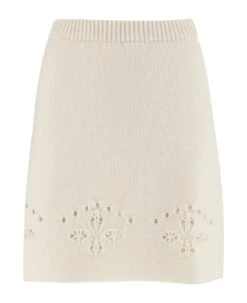 Chloé Wool Skirt With Cut Out Embroidery