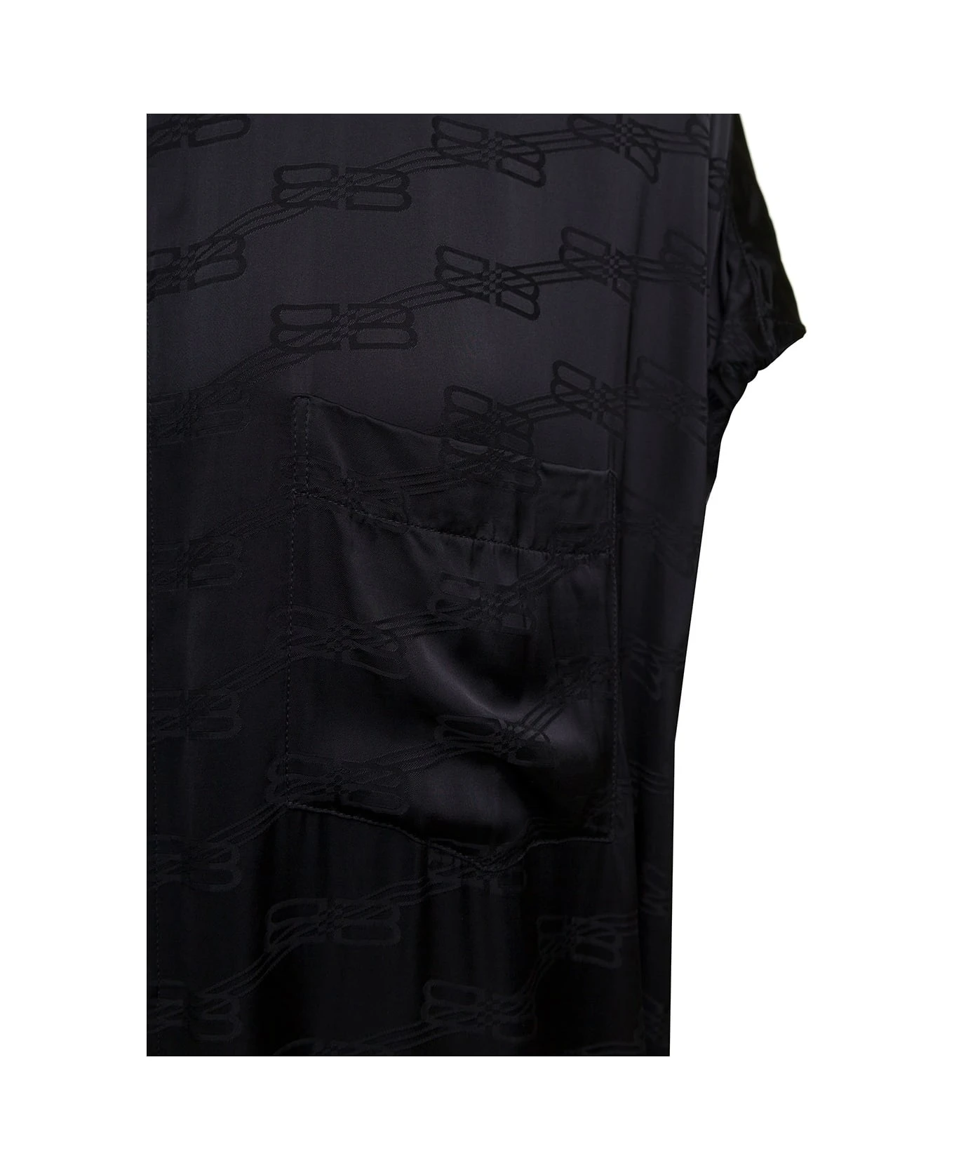 Balenciaga Maxi Black Chemisier Dress With Bb Monogram Jacquard In Viscose Woman 3 Balenciaga Maxi Black Chemisier Dress With Bb Monogram Jacquard In Viscose Woman - Image 3