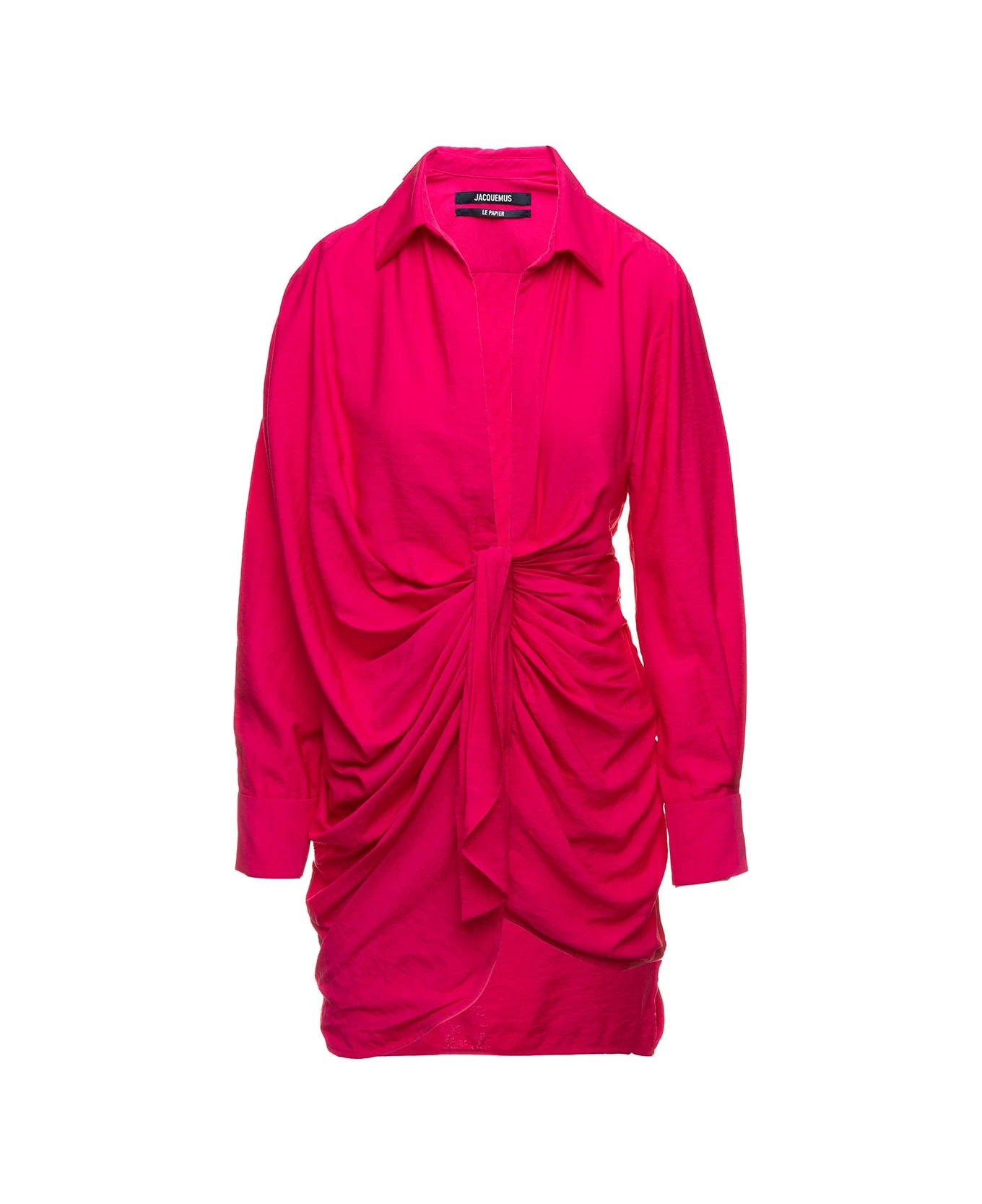 'la Robe Bahia' Fuchsia Short Draped Shirt Dress In Viscose Woman Jacquemus 1 'la Robe Bahia' Fuchsia Short Draped Shirt Dress In Viscose Woman Jacquemus