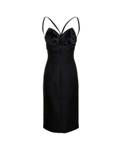 Versace Midi Bustier Black Dress In Wool And Silk Woman
