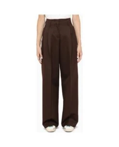 Golden Goose Coffee-coloured Palazzo Trousers With Pleats