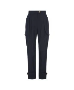 Alexander McQueen High Waisted Cargo Trousers In Blue
