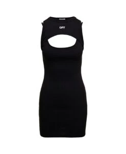 Off-White Off Stamp Rib Round Mini Dres Black Whit