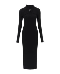 Off-White Ribbed Cotton Midi Dress