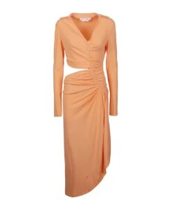 Off-White Vi-crepe Draped Midi Dress