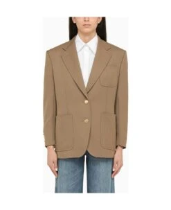 Gucci Single-breasted Camel Wool Jacket