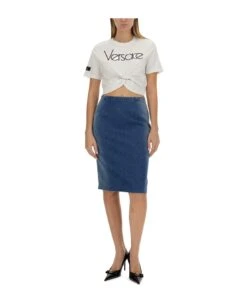 Versace Cotton Denim Skirt -Italist Store 41ddafba530240da746e1c7ef63b2846