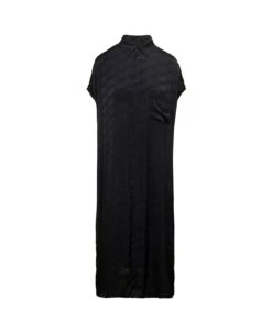 Balenciaga Maxi Black Chemisier Dress With Bb Monogram Jacquard In Viscose Woman