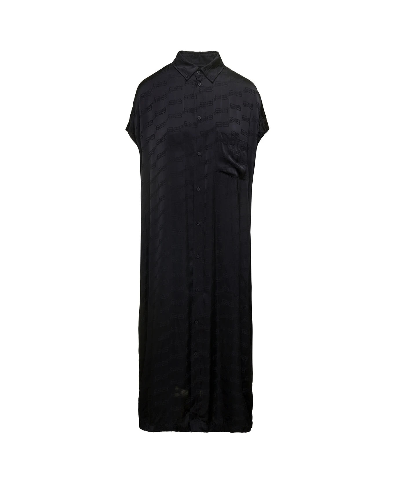 Balenciaga Maxi Black Chemisier Dress With Bb Monogram Jacquard In Viscose Woman 1 Balenciaga Maxi Black Chemisier Dress With Bb Monogram Jacquard In Viscose Woman