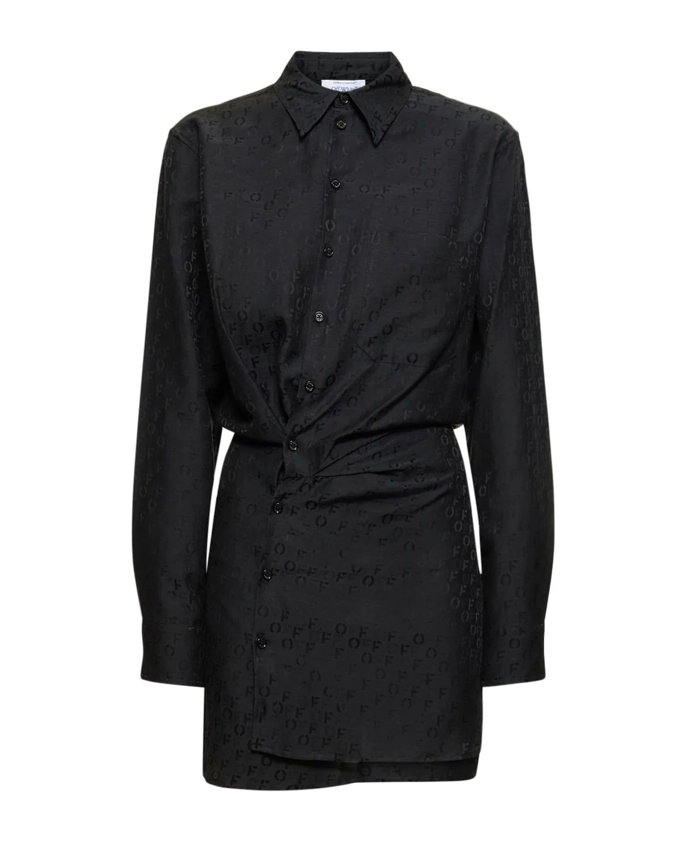 Off-White Black Silk-cotton Blend Shirtdress 1 Off-White Black Silk-cotton Blend Shirtdress