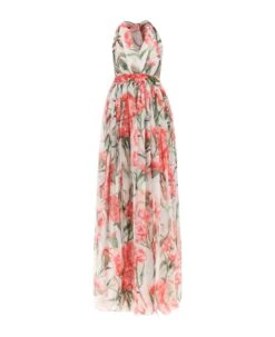 Dolce & Gabbana Carnation Print Long Silk Dress
