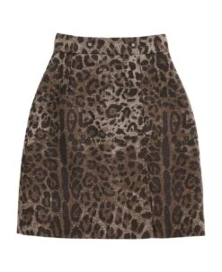 Dolce & Gabbana Wool Jacquard Skirt With Leopard Motif