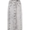 Light Grey Cotton Denim Midi Skirt