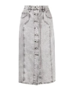 Light Grey Cotton Denim Midi Skirt