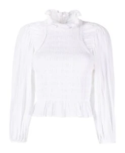 White Cotton Blend Blouse