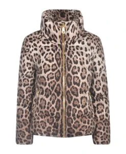 Dolce & Gabbana Animal Print Zip High Neck Padded Jacket