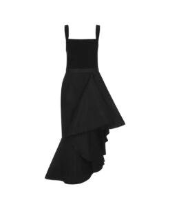 Alexander McQueen Midi Dress With Asymmetrical Draping In Black