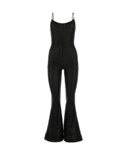 OSEREE Black Stretch Mesh Jumpsuit