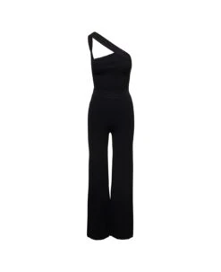 Black Asymmetrical Sleeveless Jumpsuit In Rayon Woman