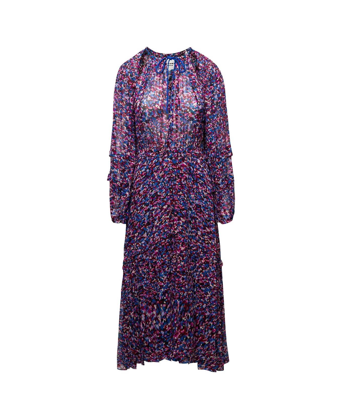 Multicolored Maxi Tie-neck Dress With Graphic Print All-over In Viscose Woman 1 Multicolored Maxi Tie-neck Dress With Graphic Print All-over In Viscose Woman