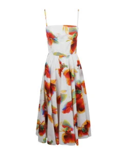 Alexander McQueen Floral Print Pleat Detail Flare Dress