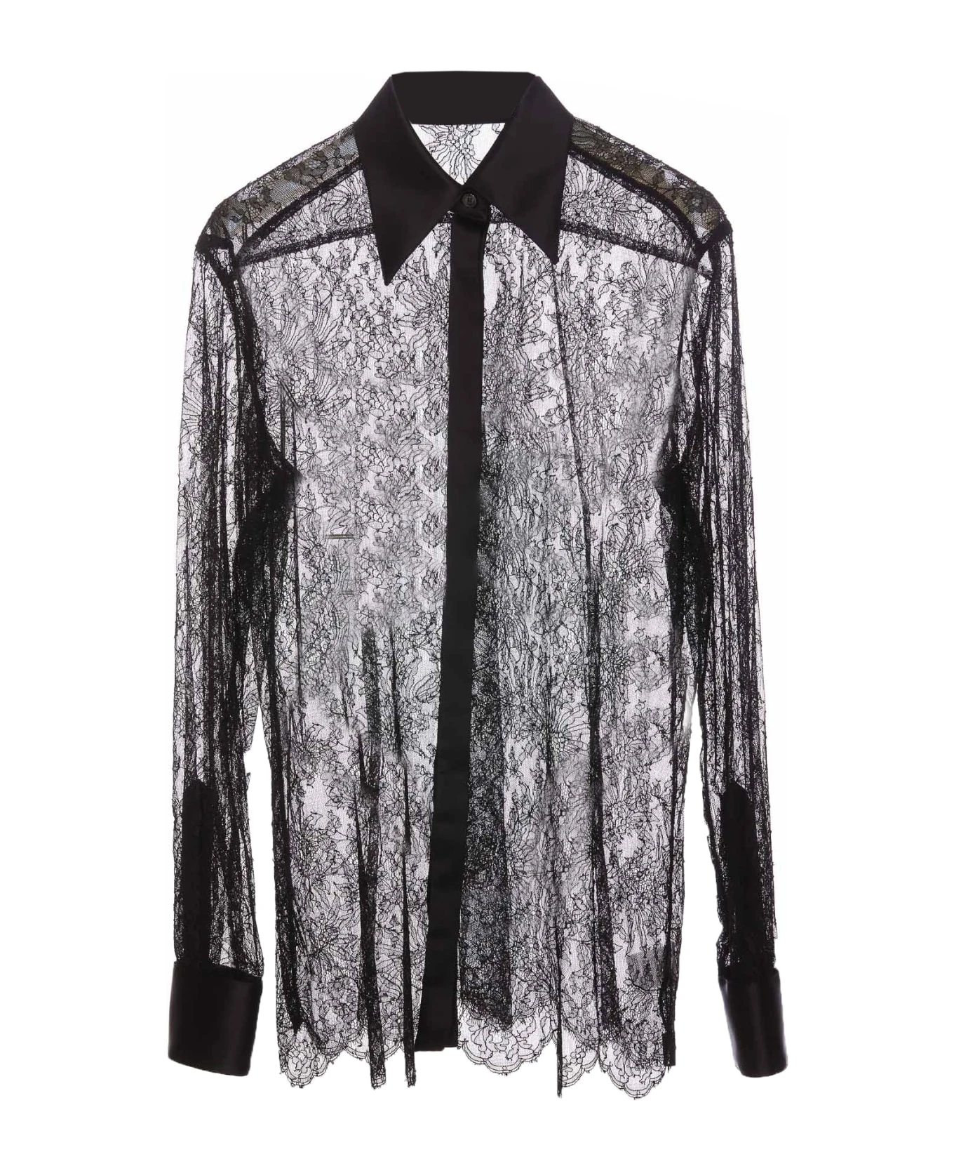 Dolce & Gabbana Chantilly Lace Shirt With Satin Details 1 Dolce & Gabbana Chantilly Lace Shirt With Satin Details