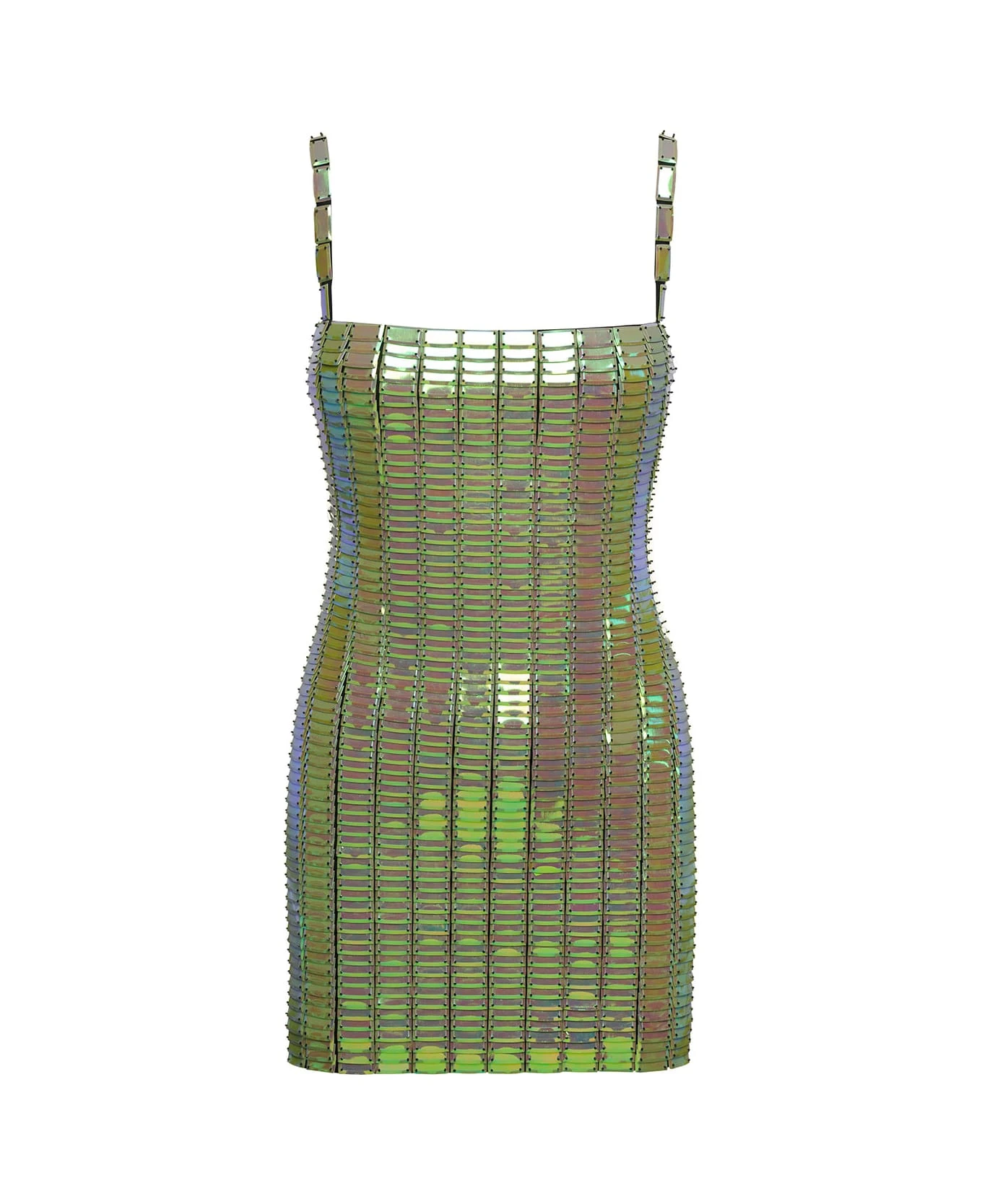 'rue' Mini Green Dress With Mirror Sequins In Stretch Rayon Woman 1 'rue' Mini Green Dress With Mirror Sequins In Stretch Rayon Woman