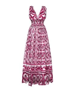 Dolce & Gabbana Majolica Print Cotton Maxi Dress