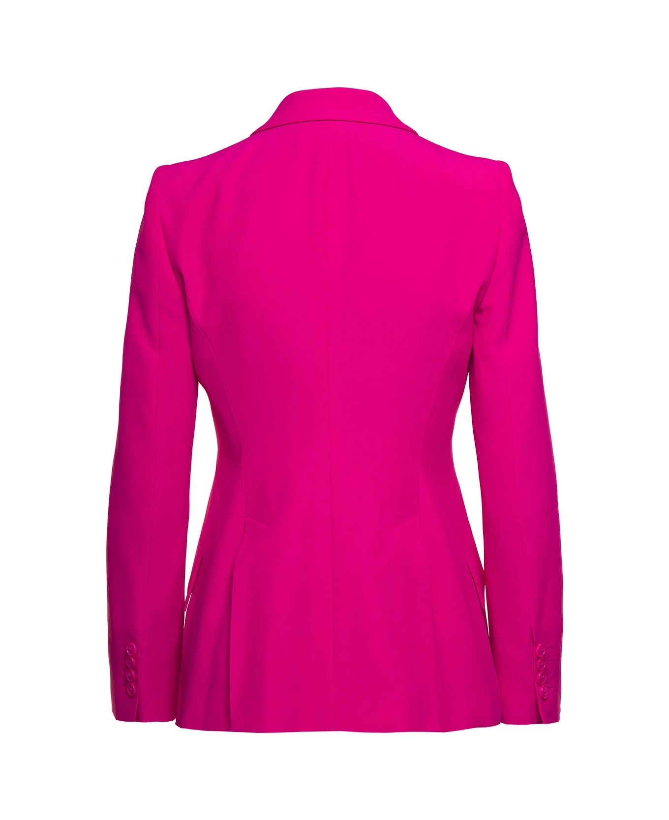 Alexander McQueen Fuchsia Single-breasted Jacket With Peaked Revers In Viscose Blend Woman 2 Alexander McQueen Fuchsia Single-breasted Jacket With Peaked Revers In Viscose Blend Woman - Image 2