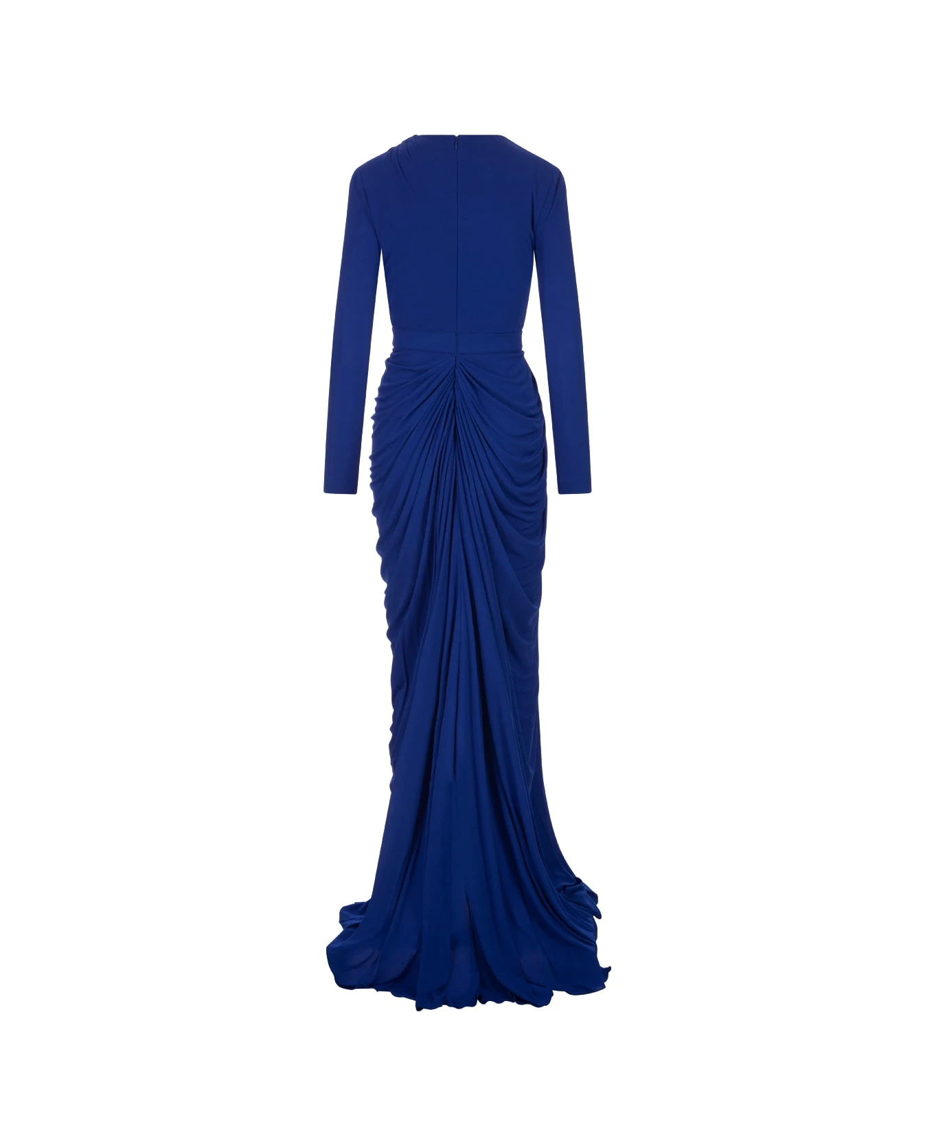 Alexander McQueen Long Draped Dress In Ultramarine Blue Silk 2 Alexander McQueen Long Draped Dress In Ultramarine Blue Silk - Image 2