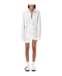 Off-White Poplin Twist Shirt Dress