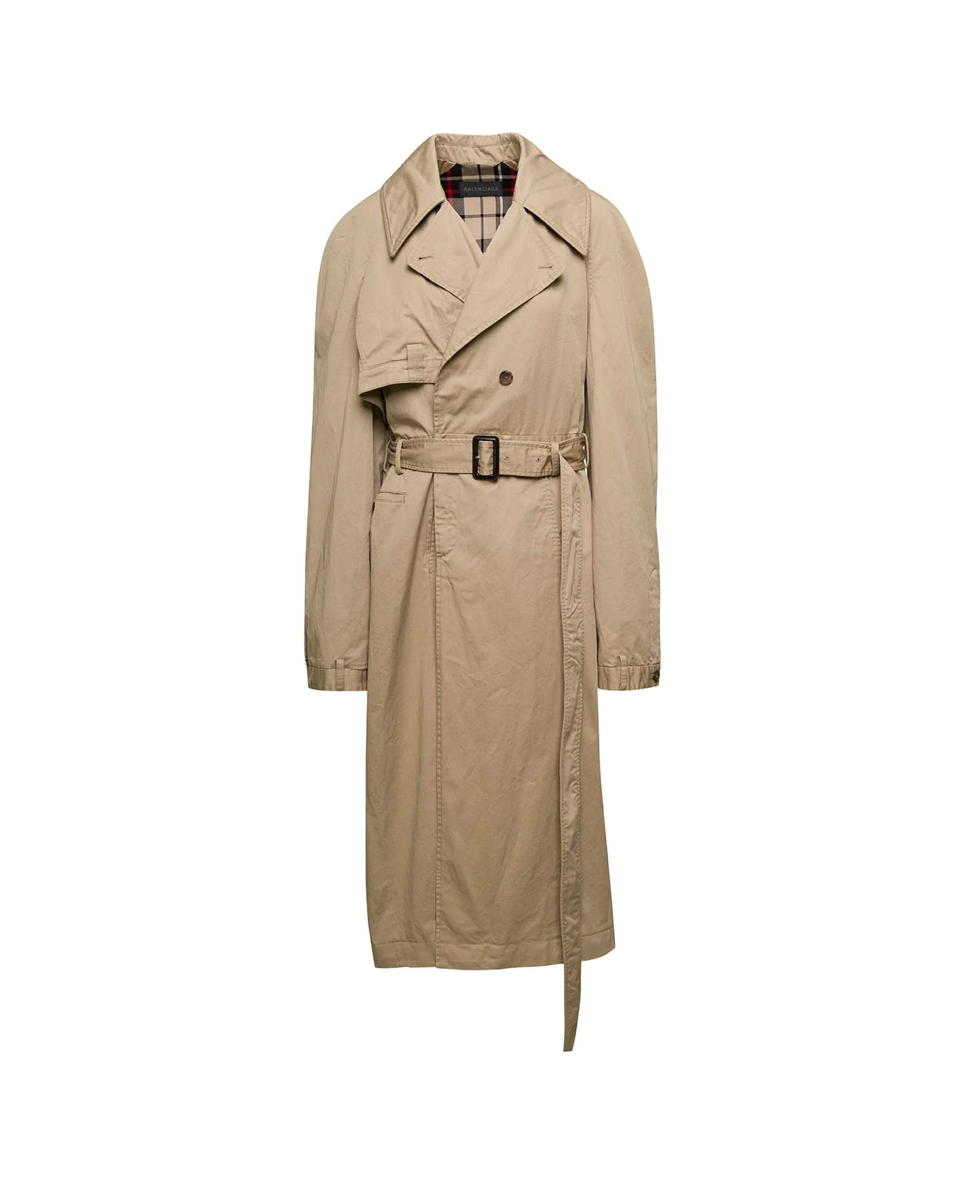 Balenciaga Beige Deconstructed Trench Coat With Matching Belt In Cotton Twill Woman 1 Balenciaga Beige Deconstructed Trench Coat With Matching Belt In Cotton Twill Woman