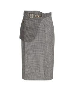 FENDI Buckled Houndstooth Midi Skirt