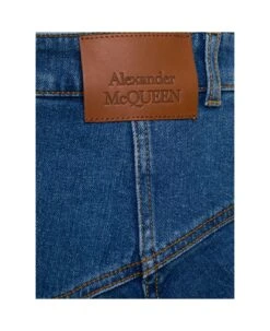Alexander McQueen Blue Mini-skirt With Pleated Detail At The Back In Stretch Cotton Denim Woman -Italist Store 63b62ae2baccb08801211bd9ed0ddfa9