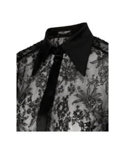 Dolce & Gabbana Black Slim Shirt With Satin Details In Chantilly Lace Woman -Italist Store 64df376793cfb9c3decaf2e3778dca92