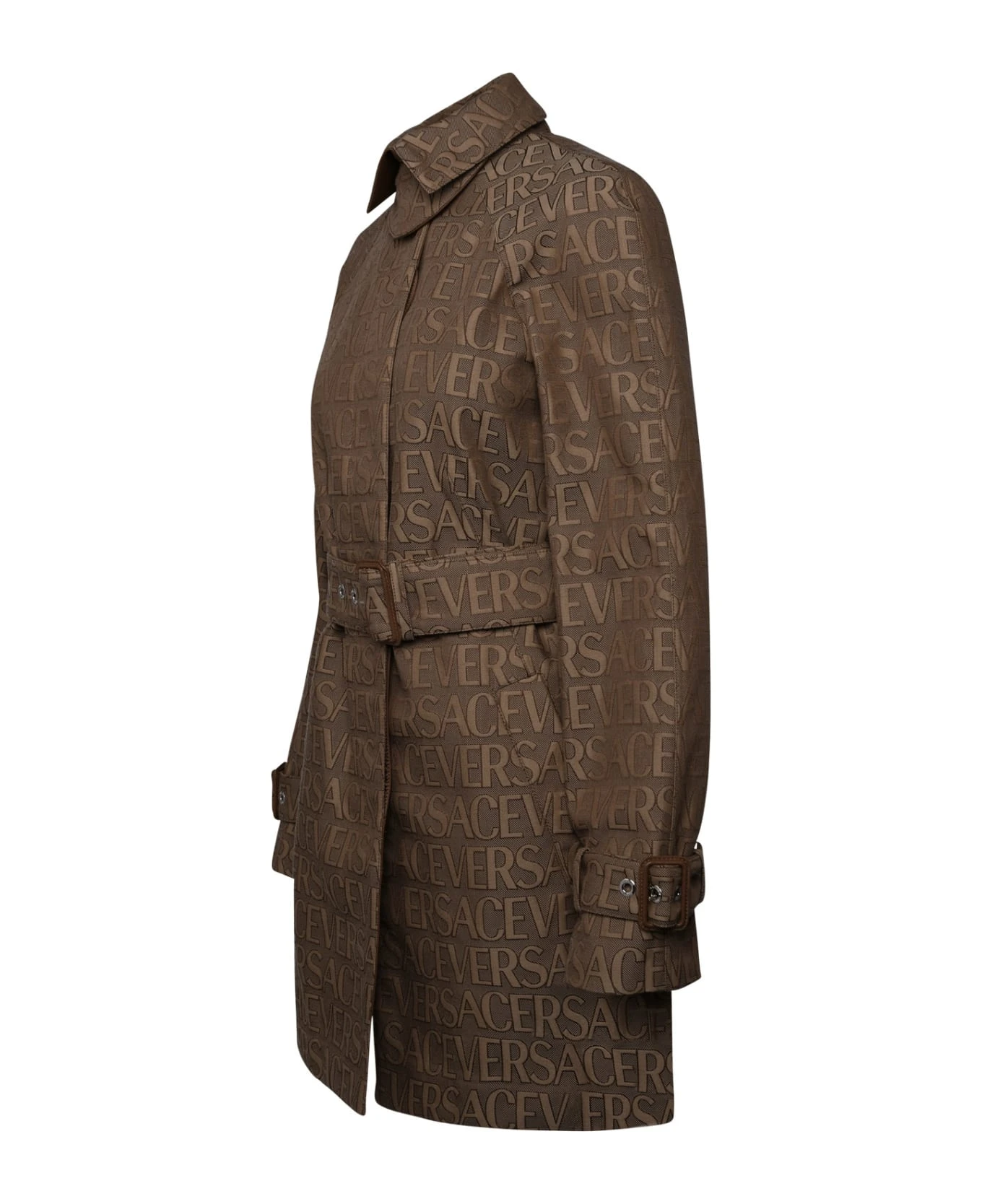 Versace Brown Cotton Blend Trench Coat 2 Versace Brown Cotton Blend Trench Coat - Image 2