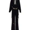Elisabetta Franchi Embellished Layered V-neck Velvet Jumpsuit